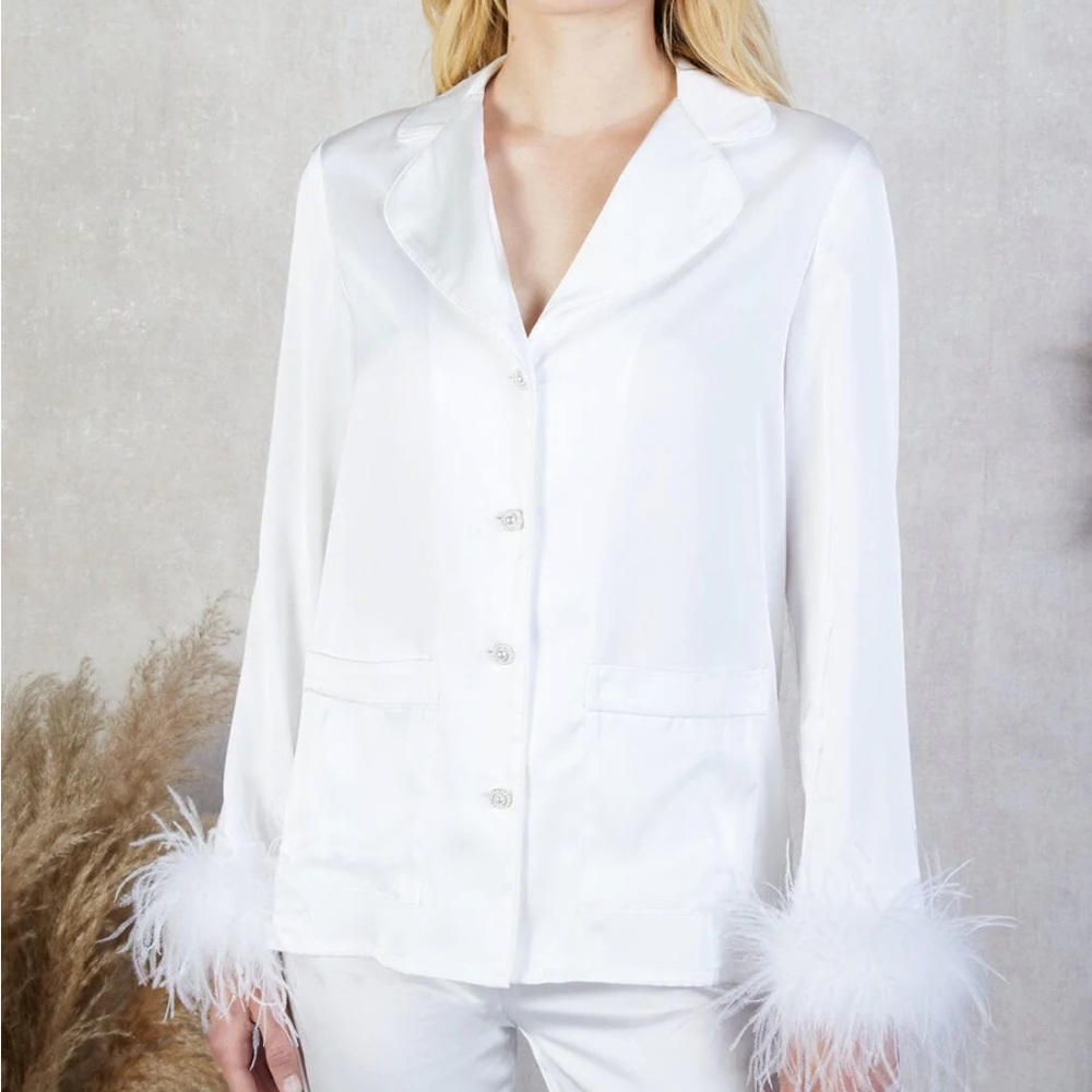 Nadine Merabi white silk pajamas!